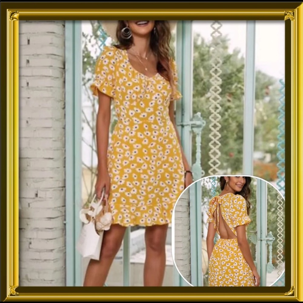 🌼HP🌼 Yellow Floral Print Backless Dress